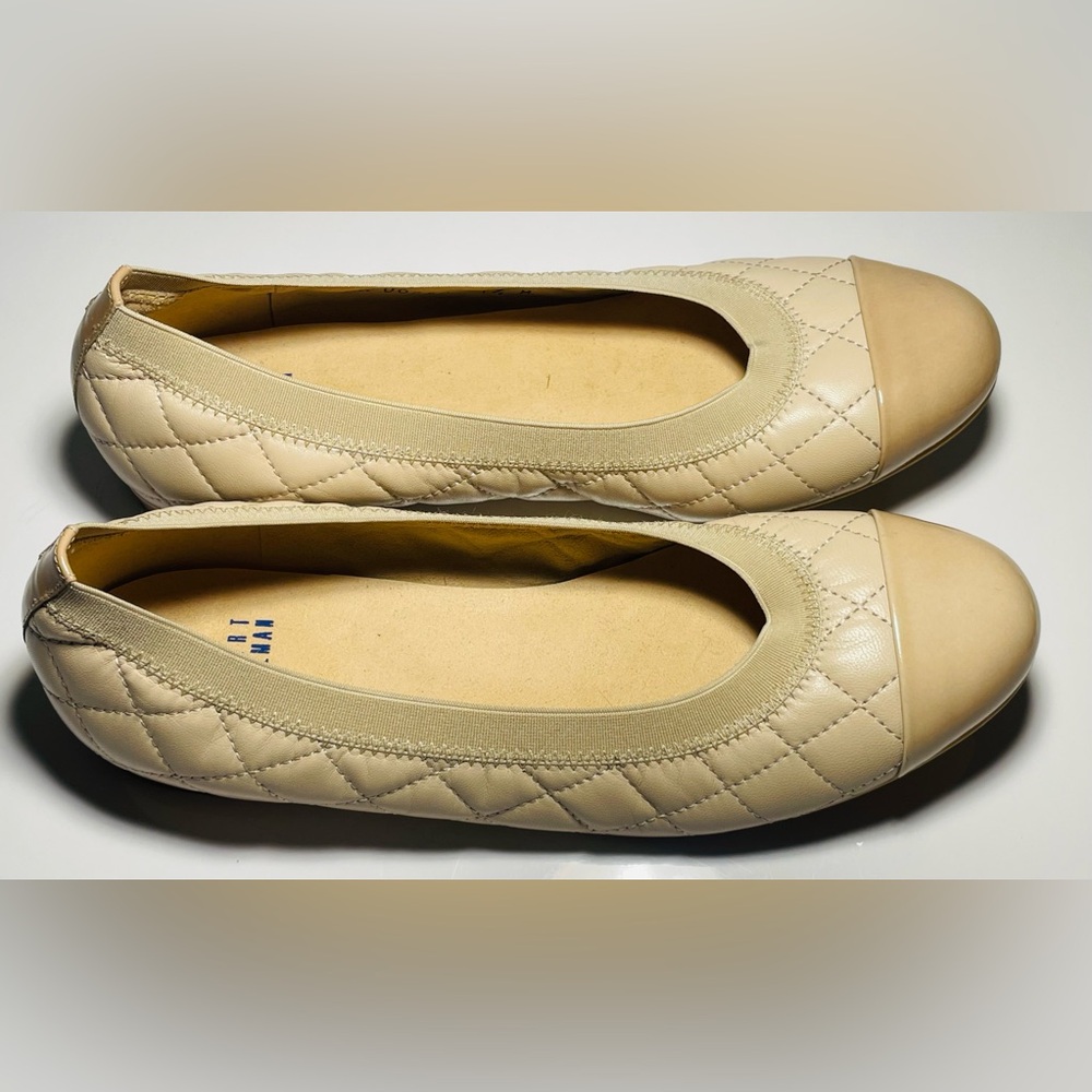 STUART WEITZMAN AUTH $299 Women's Beige Napa Leather Quiltable Flat Shoes Sz 7.5 - Picture 6 of 14
